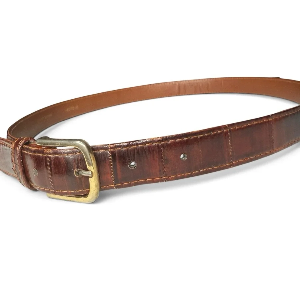 Vintage Genuine EEL SKIN Belt Brown Cognac Red Size 36 Made in Korea